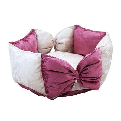 Cute Style Pet Cat Nest Indoor Winter Bowknot Round Warm Pet Bed Soft Cushion